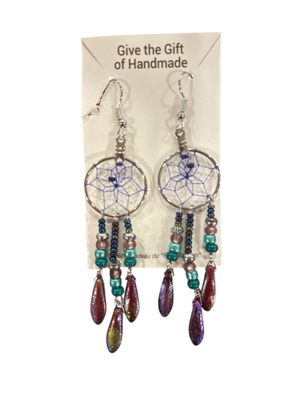Handmade Dreamcatcher Dangle Earrings in Teal & Purple - Unbranded